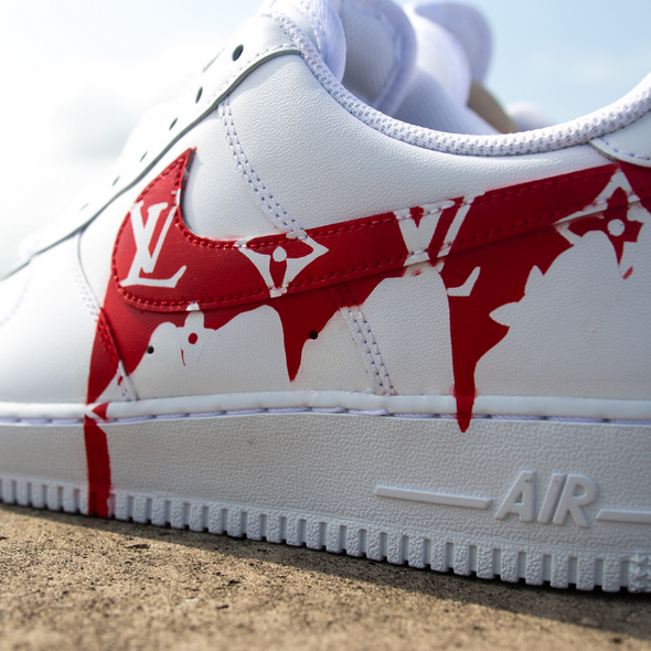 Louis V Red Drip Custom Air Force 1s